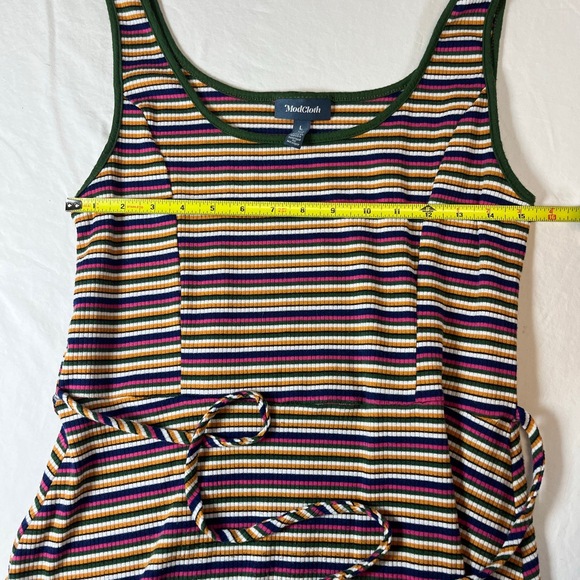 ModCloth Multicolor Striped Sleeveless Scoop Neck Belted Waist Dress Large - Picture 2 of 7